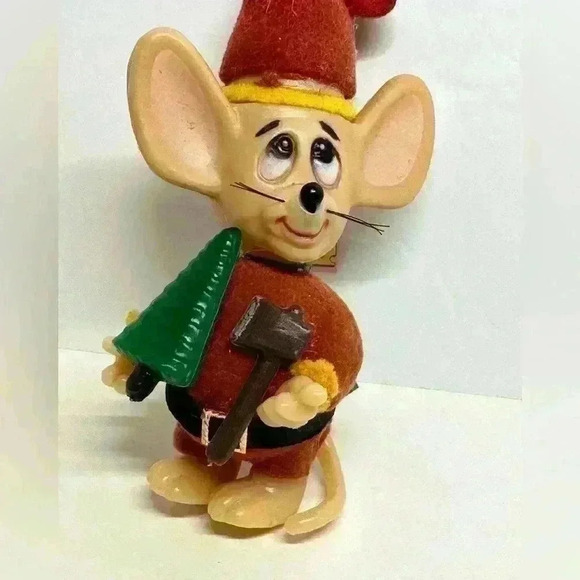 Vintage 1979 Merry Mouse Plastic Christmas Ornament 5” With Tree/Ax Hong Kong - Picture 2 of 8